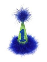 Load image into Gallery viewer, Dog Party Hat, Dog Birthday Hat, Lime and Blue, Green Birthday Hat