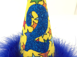 Birthday Hat, Party Hat, Stars, Blue and Yellow, Dog Birthday Hat