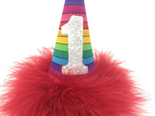 Load image into Gallery viewer, Rainbow Birthday Hat, Rainbow Party Supplies, Dog Birthday Hat, Cat Birthday Hat, Rainbow, Pride