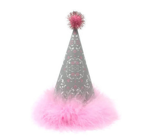 Sweet and Subtle Damask Dog Birthday Hat, Cat Birthday Hat, Damask Party, Gray and Pink, Light Pink