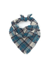 Load image into Gallery viewer, Teal Plaid Flannel Fray Dog Bandana