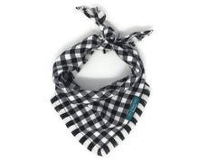 Load image into Gallery viewer, White and Black Buffalo Plaid Flannel Fray Dog Bandana