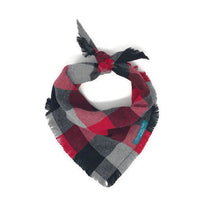 Load image into Gallery viewer, To the Mountains Flannel Dog Bandana, Red Black and Gray Dog Bandana, Flannel Dog Bandana, Frayed Edge Dog Bandana, Dog Bandana