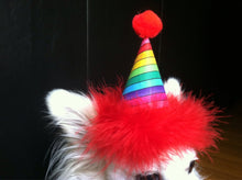 Load image into Gallery viewer, Rainbow Birthday Hat, Rainbow Party Supplies, Dog Birthday Hat, Cat Birthday Hat, Rainbow, Pride
